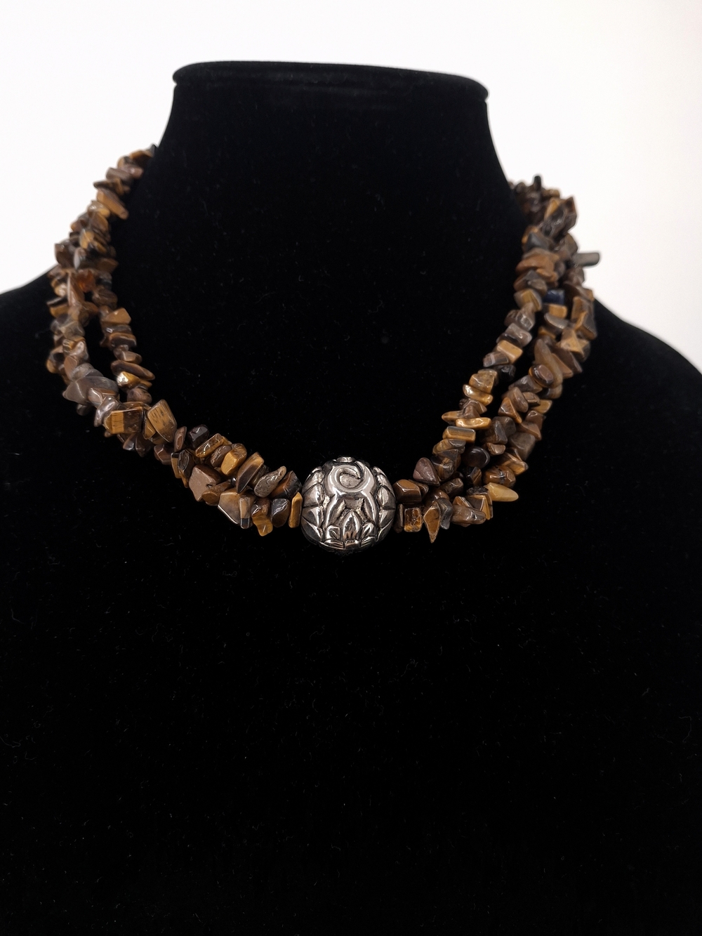 ✨Vintage Natural Tiger’s Eye Gemstone Chip Lotus Spiral Statement Necklace✨